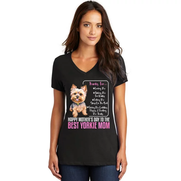 Happy MotherS Day To The Best Yorkie Mom Yorkie Dog Mommy Women's V-Neck T-Shirt