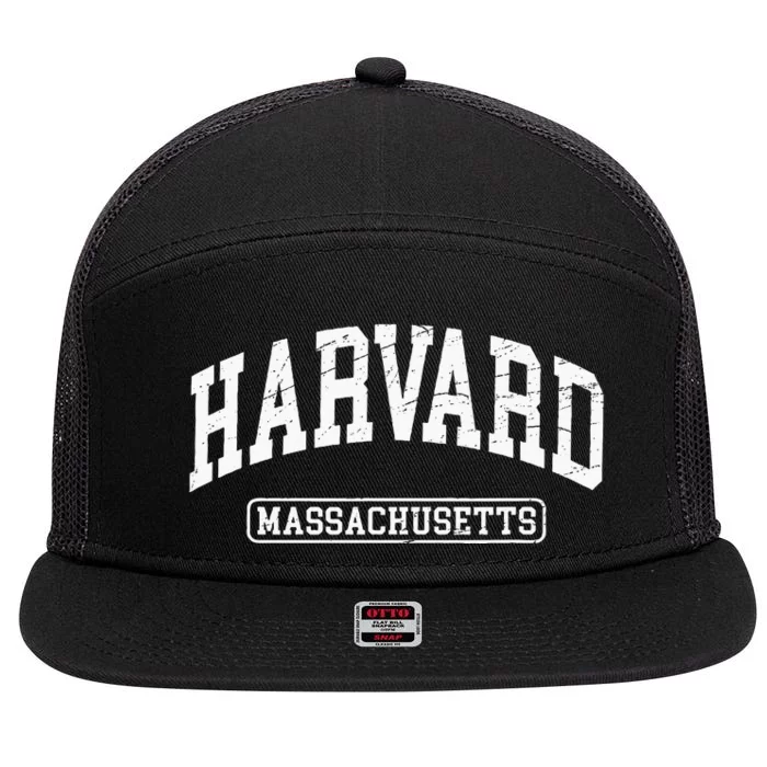 H.A.R.V.A.R.D Massachusetts Distressed Design Print Classic 7 Panel Mesh Trucker Snapback Hat