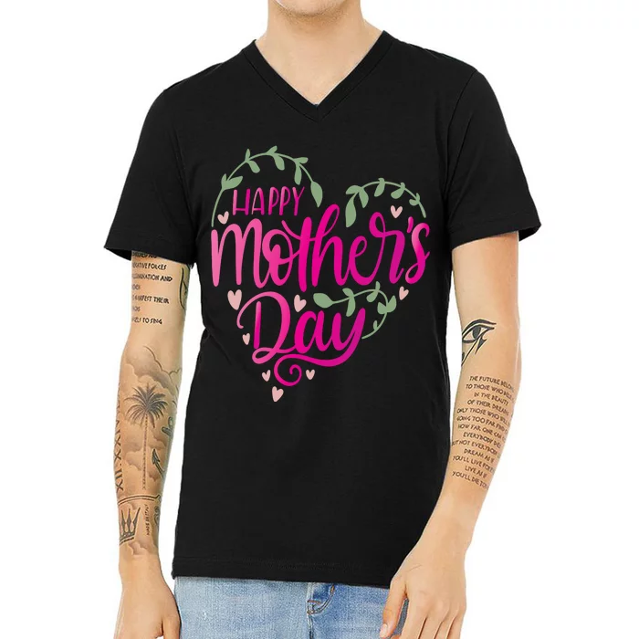 Happy Mother's Day Heart Flower V-Neck T-Shirt