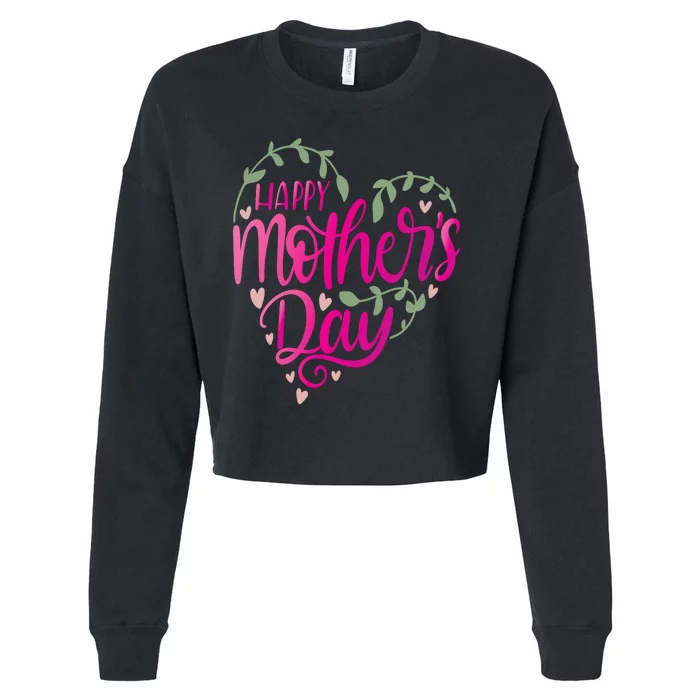 Happy Mother's Day Heart Flower Cropped Pullover Crew