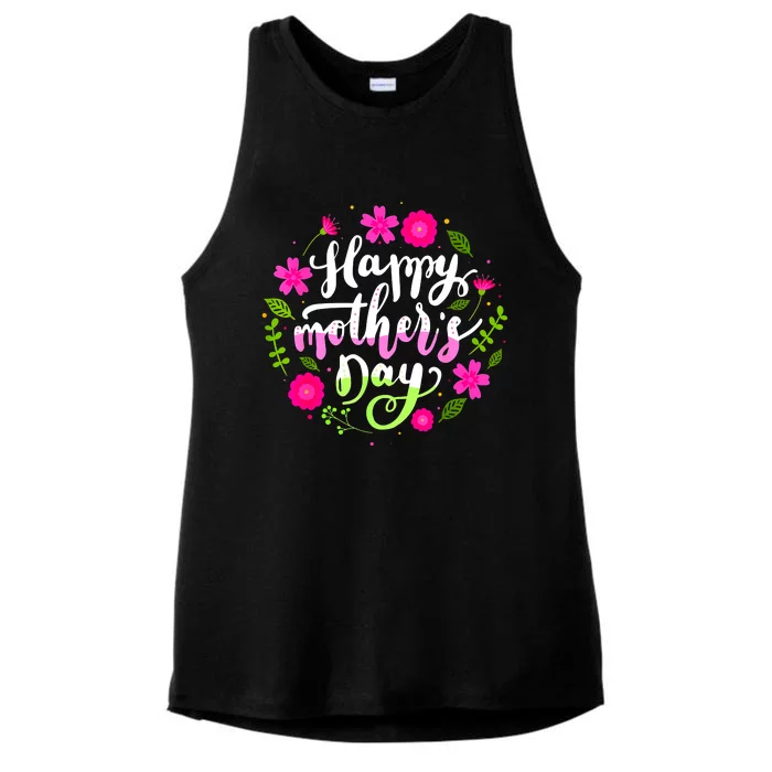 Happy Mother's Day With Floral Mom Mommy Grandma Ladies Tri-Blend Wicking Tank