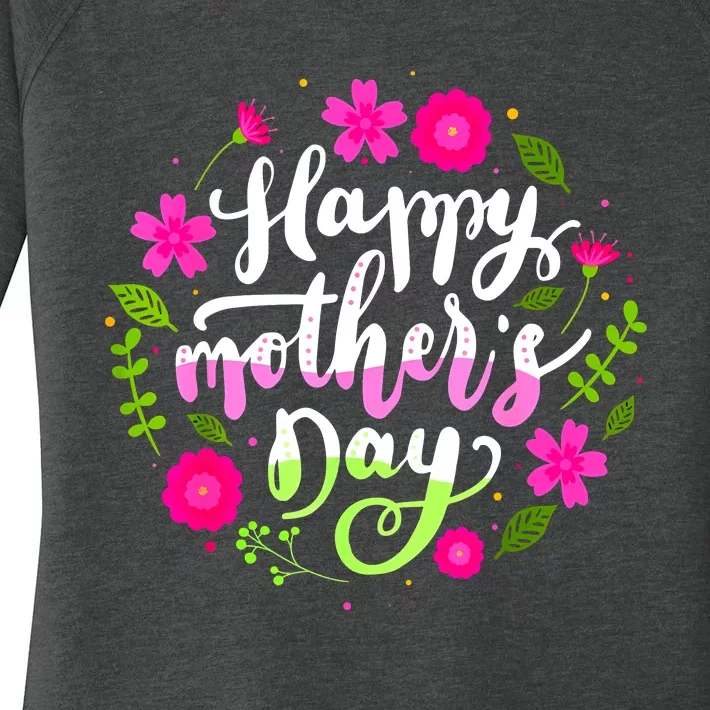 Happy Mother's Day With Floral Mom Mommy Grandma Women's Perfect Tri Tunic Long Sleeve Shirt