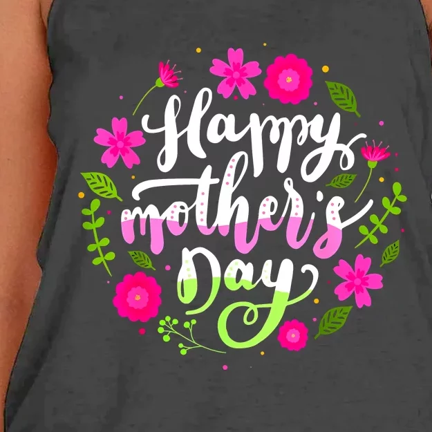 Happy Mother's Day With Floral Mom Mommy Grandma Women's Knotted Racerback Tank