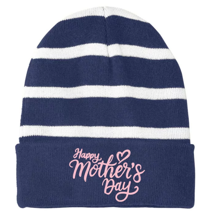 Happy Mothers Day Heart Cute Gift Striped Beanie with Solid Band