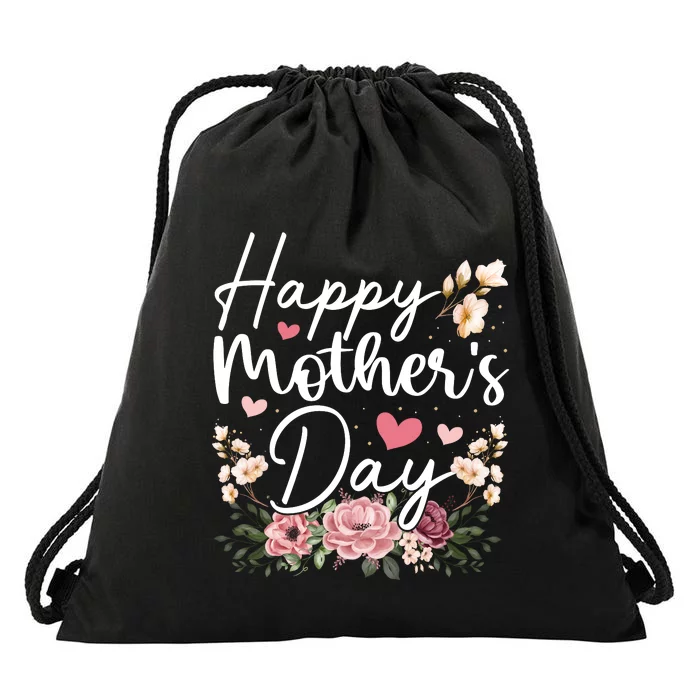 Happy MotherS Day Floral Celebration Drawstring Bag