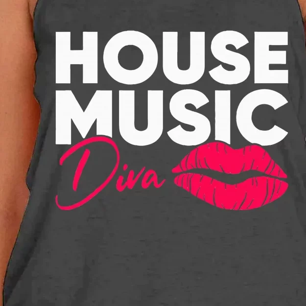 House Music Diva Dj Edm Festival Women Women's Knotted Racerback Tank