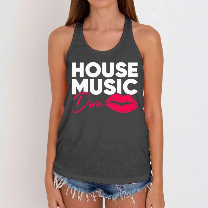 House Music Diva Dj Edm Festival Women Women's Knotted Racerback Tank