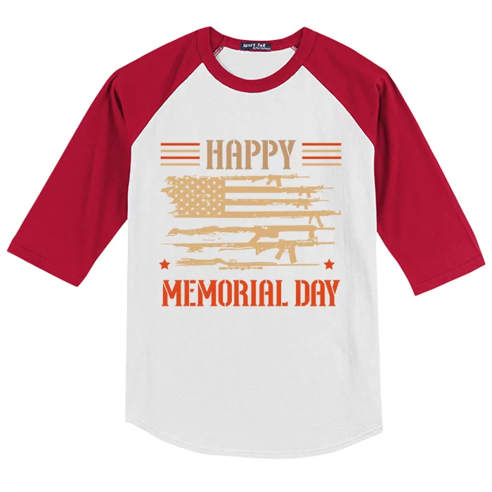 Happy Memorial Day Remembrance Military Combat Veteran Gift Kids Colorblock Raglan Jersey