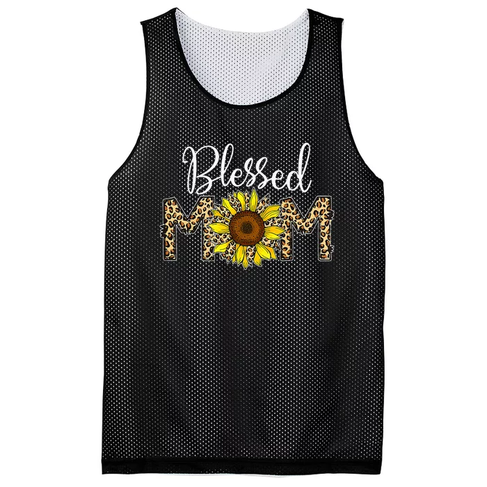 Happy Mother's Day Blessed Mom Sunflower Leopard Mama Mesh Reversible Basketball Jersey Tank