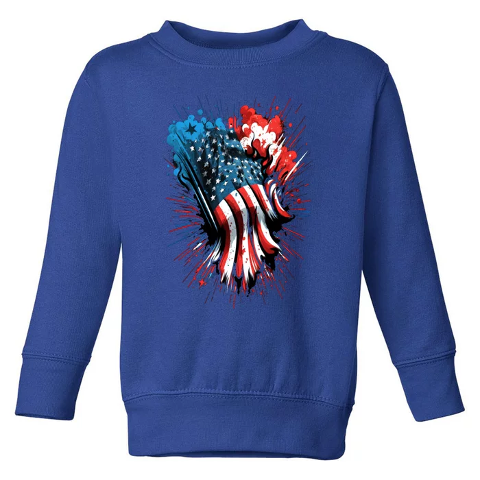 Happy Memorial Day Fireworks American Usa Flag 4th Of July Funny Gift Toddler Sweatshirt