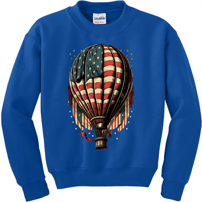 Happy Memorial Day Hot Air Balloon Usa American Flag Sunset Funny Gift Kids Sweatshirt