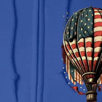 Happy Memorial Day Hot Air Balloon Usa American Flag Sunset Funny Gift Full Zip Hoodie