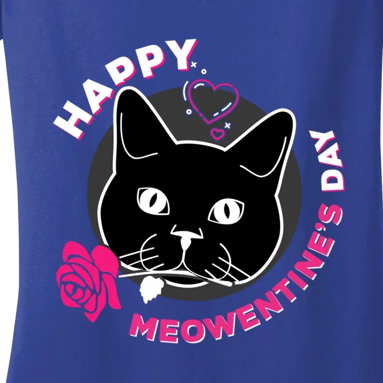 Happy Meowentine's Day Funny Cat Valentine's Day Gift Women's V-Neck T-Shirt