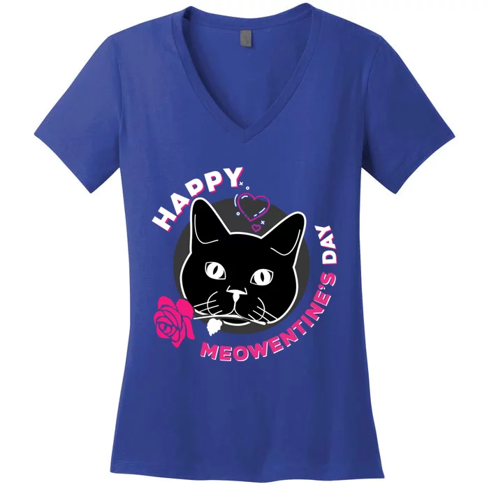 Happy Meowentine's Day Funny Cat Valentine's Day Gift Women's V-Neck T-Shirt