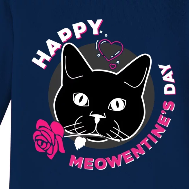 Happy Meowentine's Day Funny Cat Valentine's Day Gift Baby Long Sleeve Bodysuit