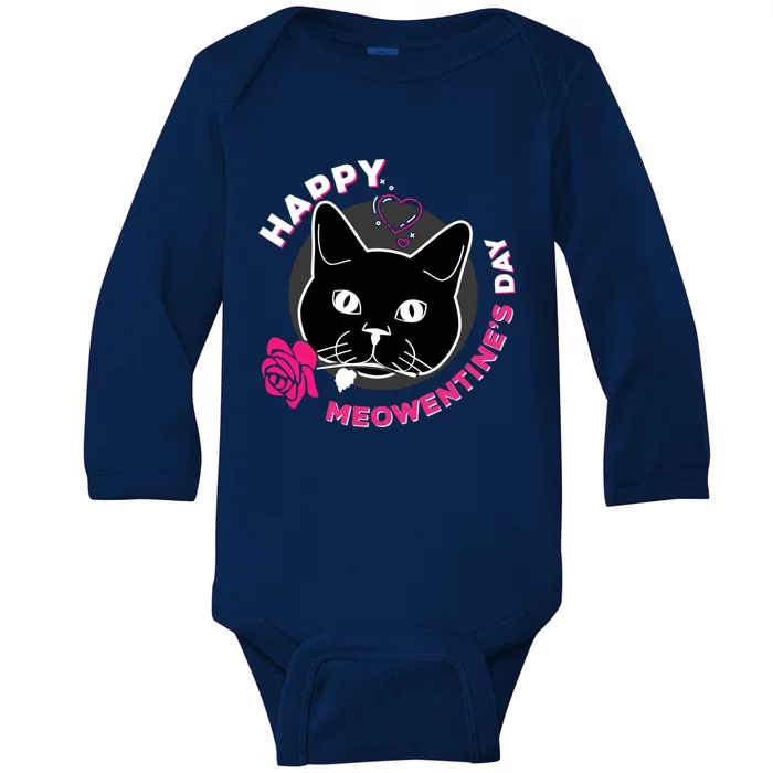 Happy Meowentine's Day Funny Cat Valentine's Day Gift Baby Long Sleeve Bodysuit