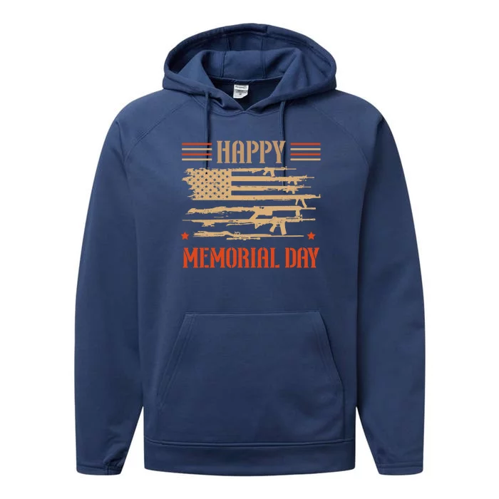 Happy Memorial Day Remembrance Military Combat Veteran Gift Performance Fleece Hoodie