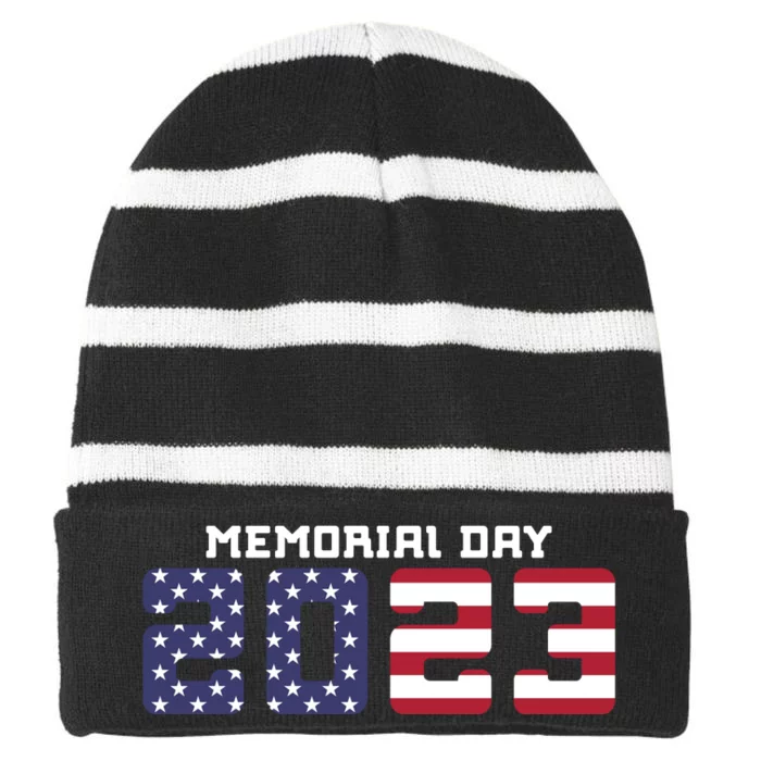 Happy Memorial Day T Striped Beanie with Solid Band