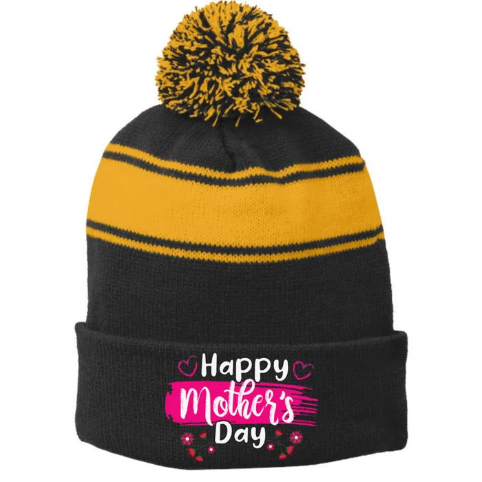 Happy Mothers Day 2024 For Women Mom Grandma Love Stripe Pom Pom Beanie