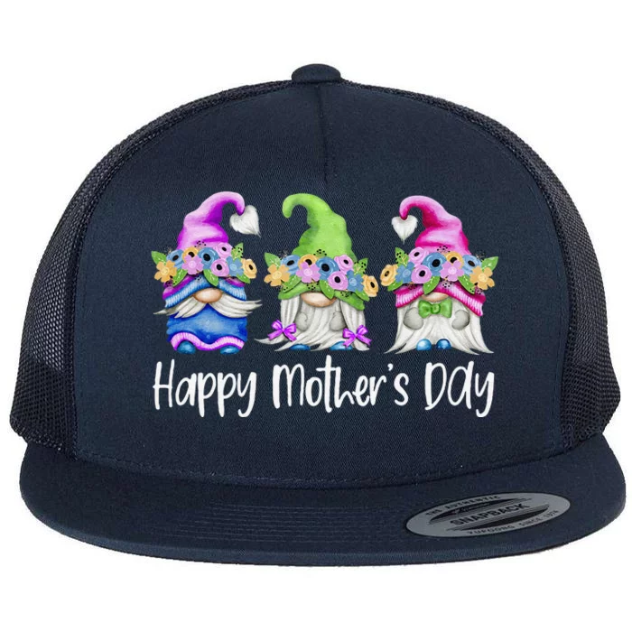 Happy Mothers Day Cute Gnomes Floral For Mom Daughter Flat Bill Trucker Hat