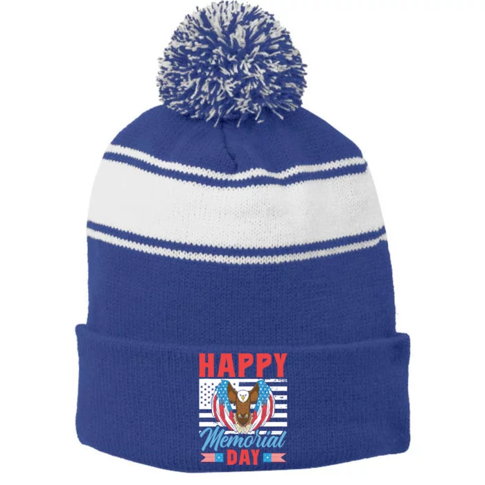 Happy Memorial Day Remembrance Military Veteran Combat Cute Gift Stripe Pom Pom Beanie