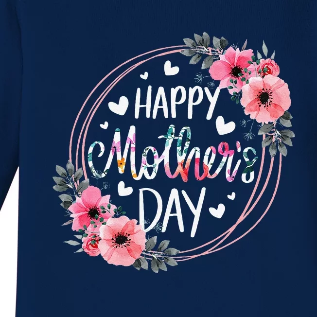 Happy MotherS Day Funny Cute Floral Flower For Mom Grandma Baby Long Sleeve Bodysuit