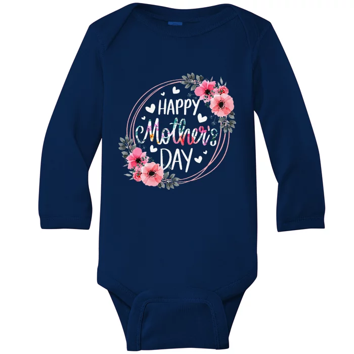 Happy MotherS Day Funny Cute Floral Flower For Mom Grandma Baby Long Sleeve Bodysuit