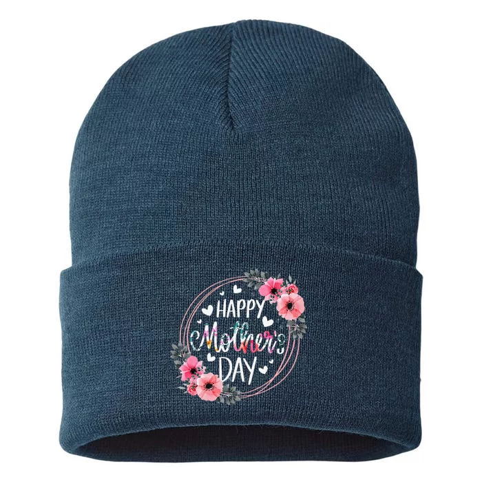 Happy MotherS Day Funny Cute Floral Flower For Mom Grandma Sustainable Knit Beanie