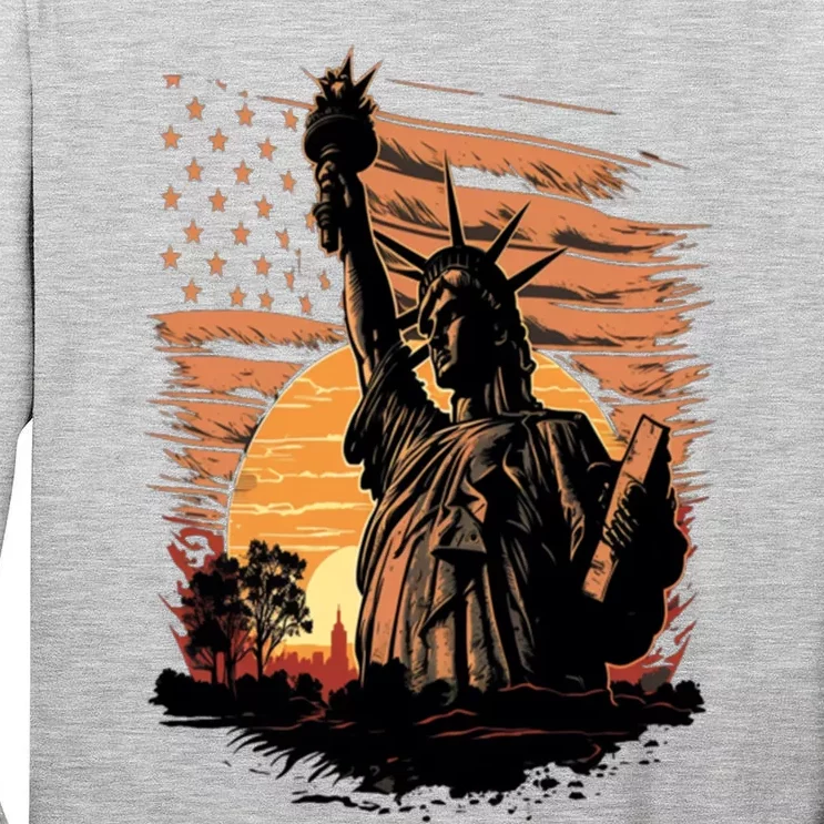 Happy Memorial Day Statue Of Liberty Nyc Usa Flag 4th Of Cool Gift Tall Long Sleeve T-Shirt