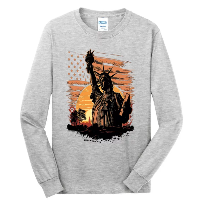 Happy Memorial Day Statue Of Liberty Nyc Usa Flag 4th Of Cool Gift Tall Long Sleeve T-Shirt