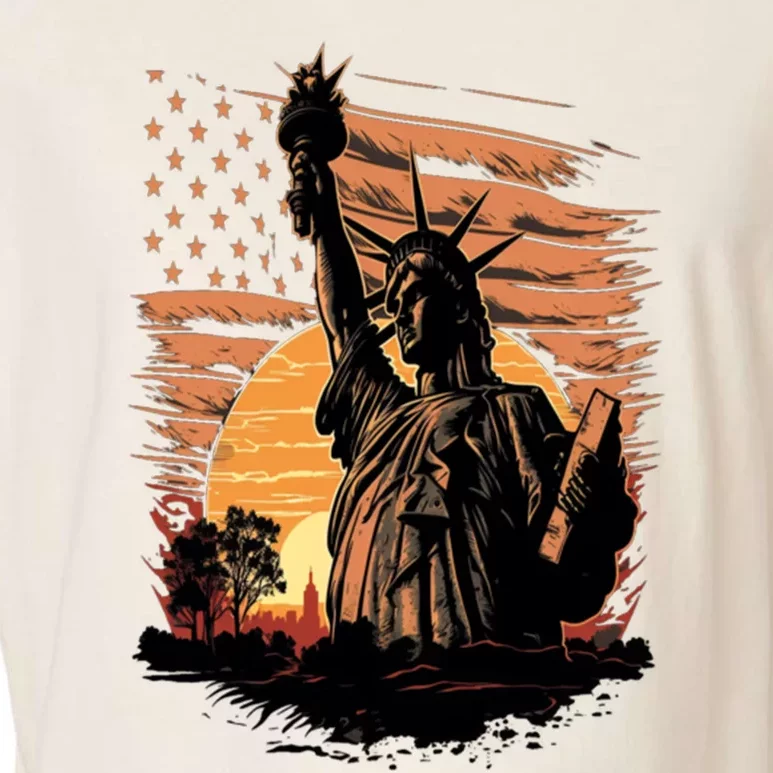 Happy Memorial Day Statue Of Liberty Nyc Usa Flag 4th Of Cool Gift Garment-Dyed Women's Muscle Tee