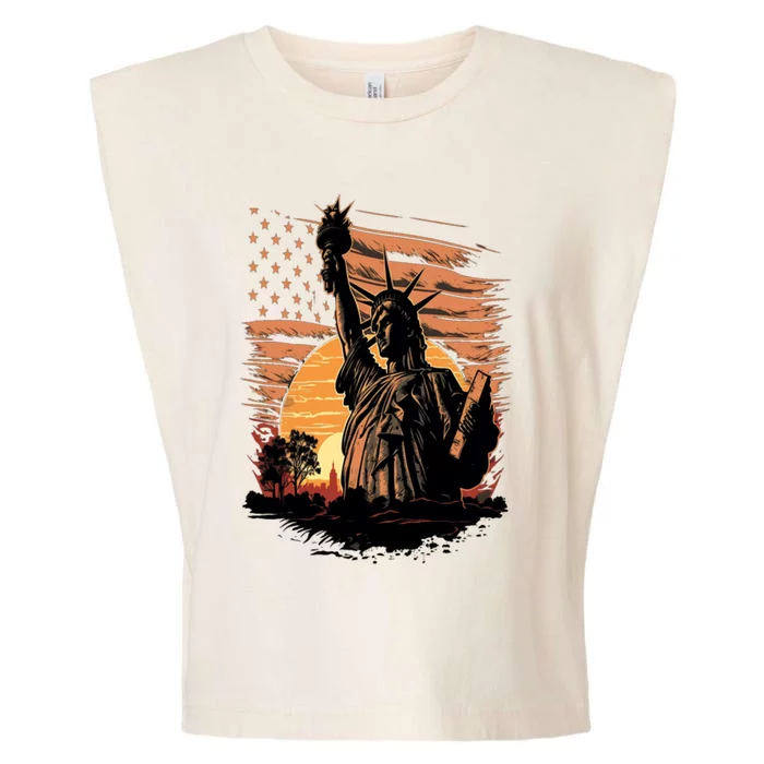 Happy Memorial Day Statue Of Liberty Nyc Usa Flag 4th Of Cool Gift Garment-Dyed Women's Muscle Tee