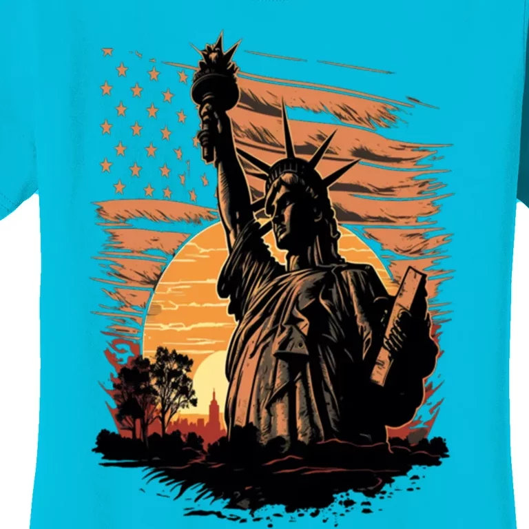 Happy Memorial Day Statue Of Liberty Nyc Usa Flag 4th Of Cool Gift Women's T-Shirt