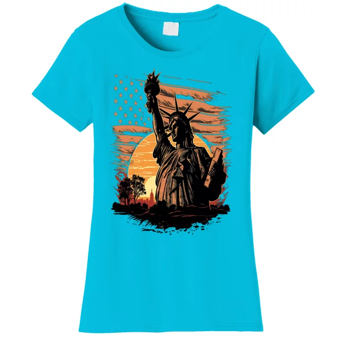 Happy Memorial Day Statue Of Liberty Nyc Usa Flag 4th Of Cool Gift Women's T-Shirt