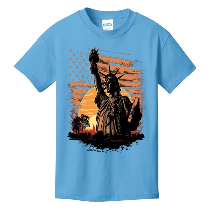 Happy Memorial Day Statue Of Liberty Nyc Usa Flag 4th Of Cool Gift Kids T-Shirt