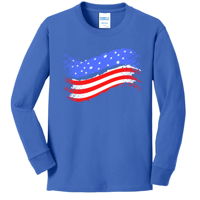 Happy Memorial Day Ribbon Patriotic Flag Gift Kids Long Sleeve Shirt