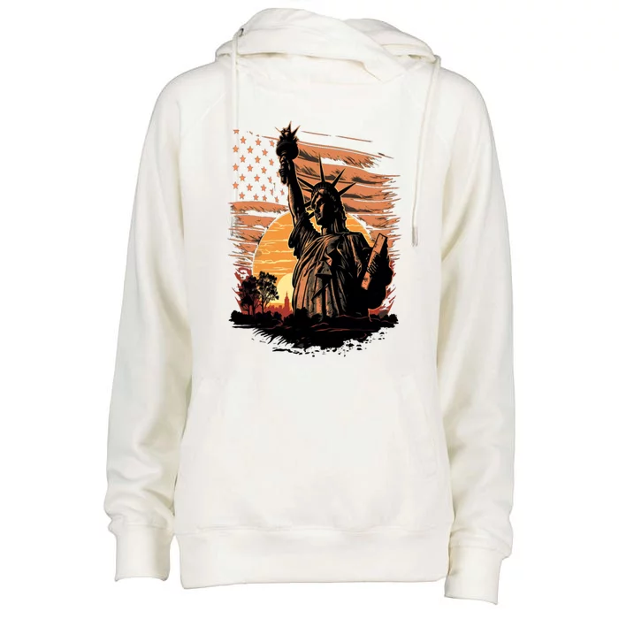 Happy Memorial Day Statue Of Liberty Nyc Usa Flag 4th Of Gift Womens Funnel Neck Pullover Hood