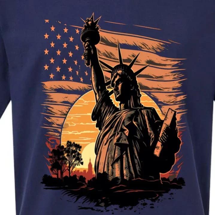 Happy Memorial Day Statue Of Liberty Nyc Usa Flag 4th Of Gift Sueded Cloud Jersey T-Shirt