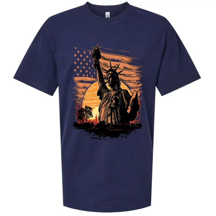 Happy Memorial Day Statue Of Liberty Nyc Usa Flag 4th Of Gift Sueded Cloud Jersey T-Shirt