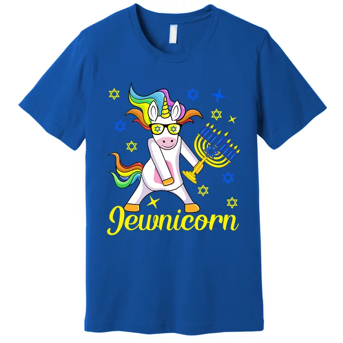 Hanukkah Menorah Dabbing Unicorn Funny Chanukah Jewish Gift Premium T-Shirt