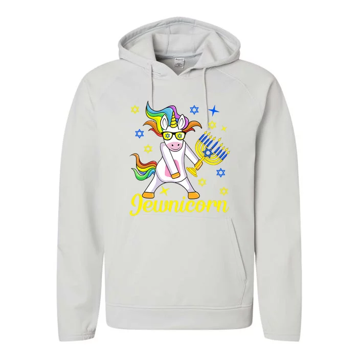 Hanukkah Menorah Dabbing Unicorn Funny Chanukah Jewish Gift Performance Fleece Hoodie