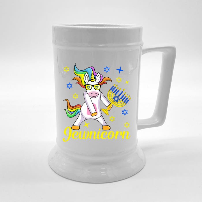 Hanukkah Menorah Dabbing Unicorn Funny Chanukah Jewish Gift Front & Back Beer Stein