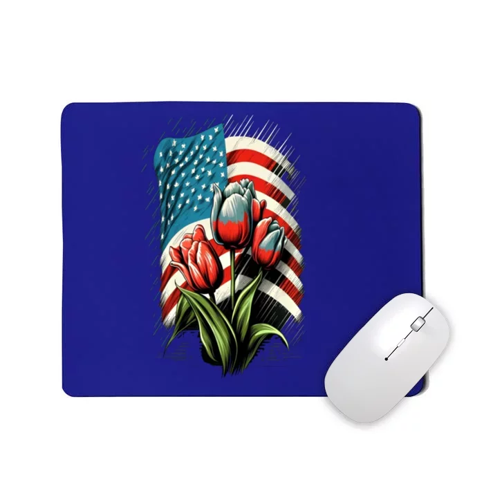 Happy Memorial Day Tulips Flower American Flag 4th Of July Cool Gift Mousepad