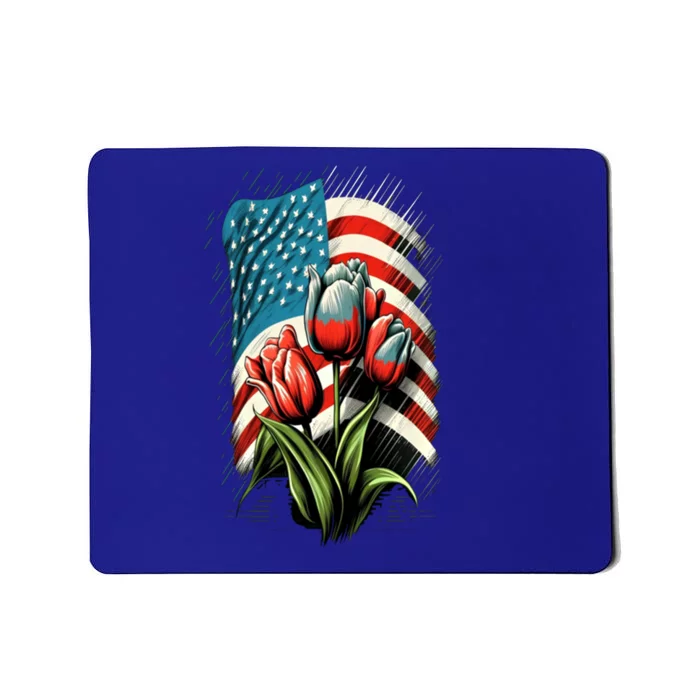 Happy Memorial Day Tulips Flower American Flag 4th Of July Cool Gift Mousepad