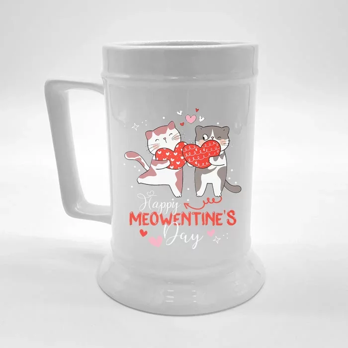 Happy Meowentines Day Cute Cat Lover Valentines Day Gifts Front & Back Beer Stein