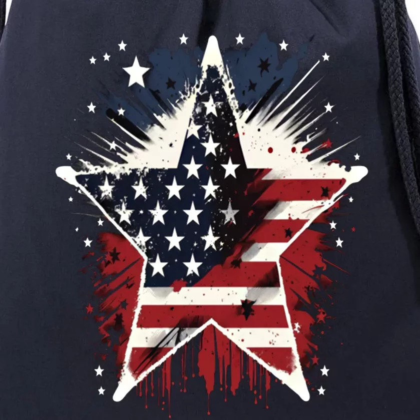 Happy Memorial Day Veteran American Usa Star Flag 4th Of Funny Gift Drawstring Bag