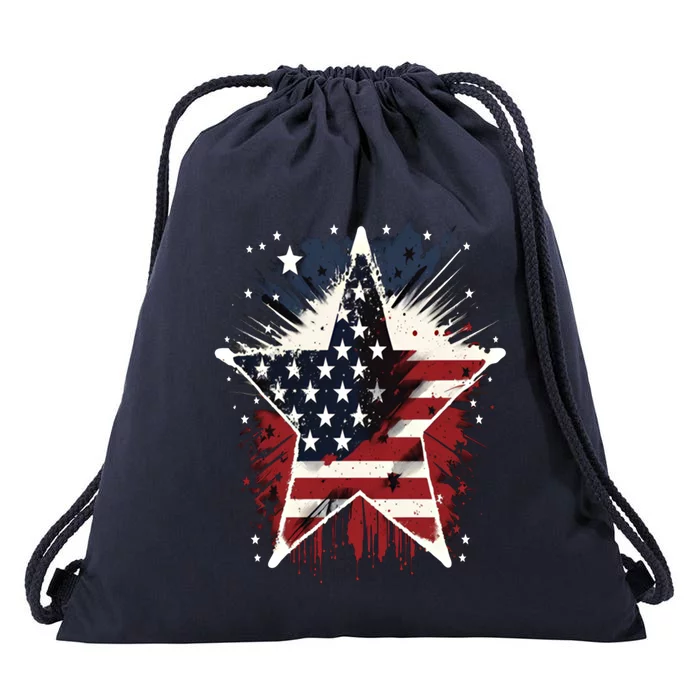 Happy Memorial Day Veteran American Usa Star Flag 4th Of Funny Gift Drawstring Bag