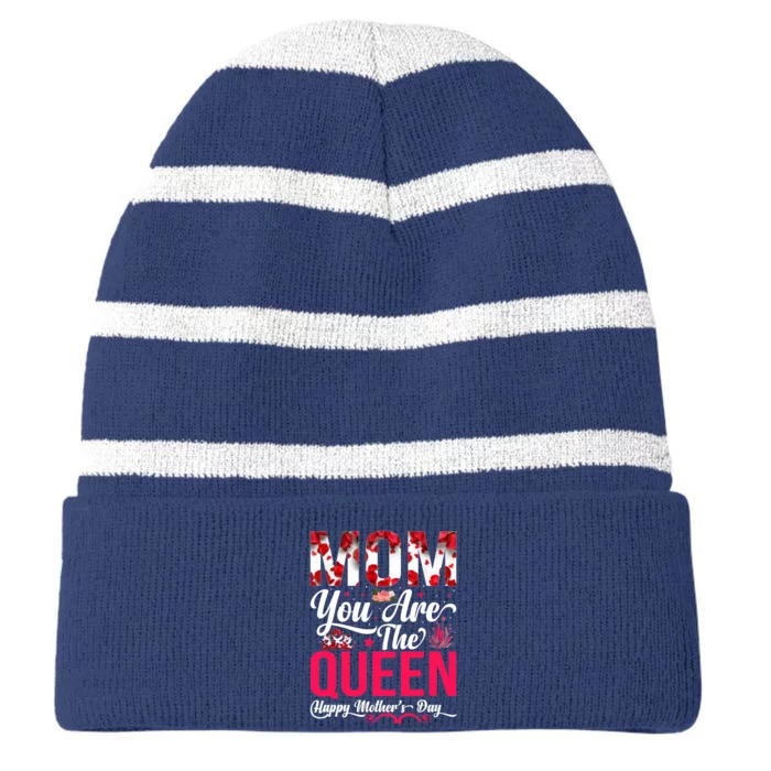 Happy Mother's Day Mom You Are The Queen Floral Graphic Striped Beanie with Solid Band