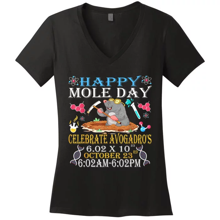 Happy Mole Day Celebrate AvogadroS Mole 6.02 X 10 October Women's V-Neck T-Shirt