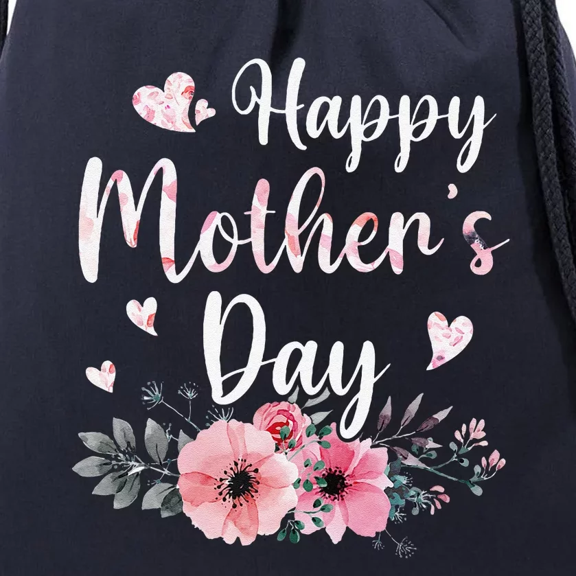 Happy MotherS Day With Floral Mom Mommy Grandma Women Drawstring Bag